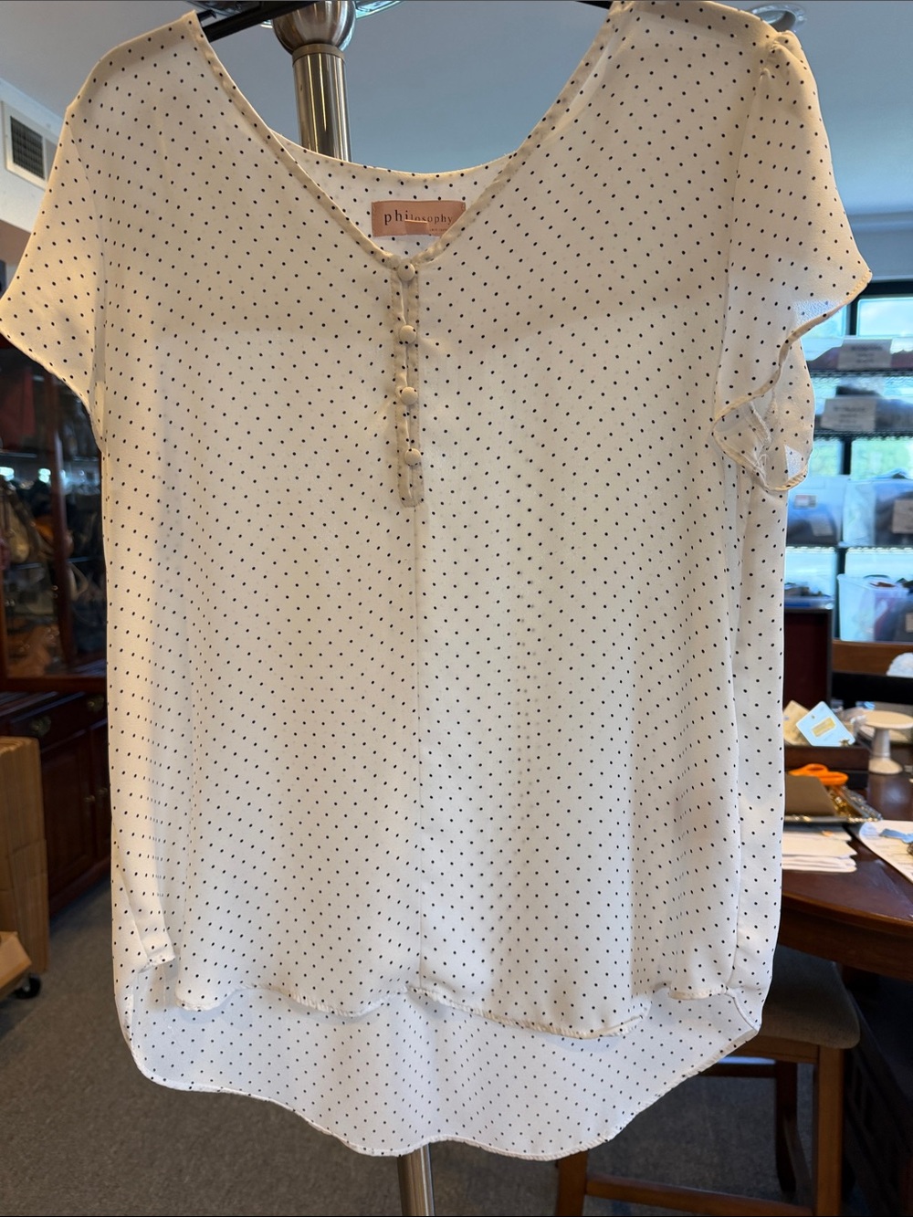 Philosophy Cream White Short Sleeve Polka Dot Blouse size large